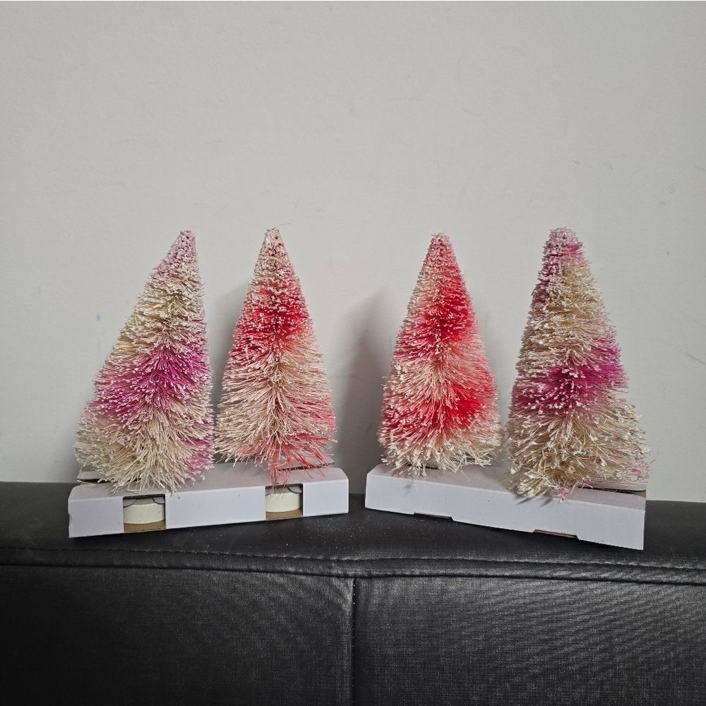 Red and Pink Miniature Christmas Trees Holiday Decor
